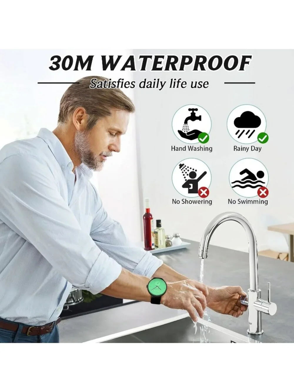 Unisex Light Green Ultra-Thin Minimalist Waterproof Fashion Leather Band Watch